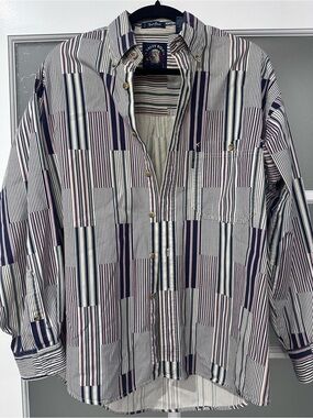Salty Dog Vintage Men's Long Sleeve Stripe Patchwork Button Down Shirt